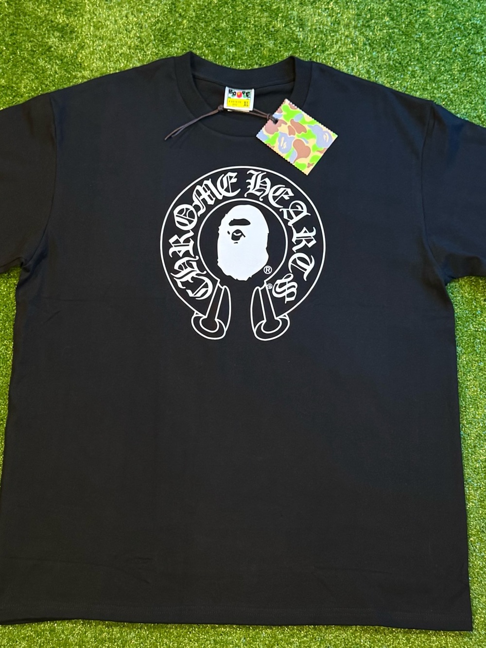 Bape Black Tee with White Ape Circle Logo